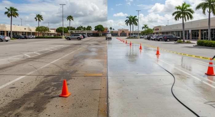 Commercial pressure washing for storefronts, lots, and business properties