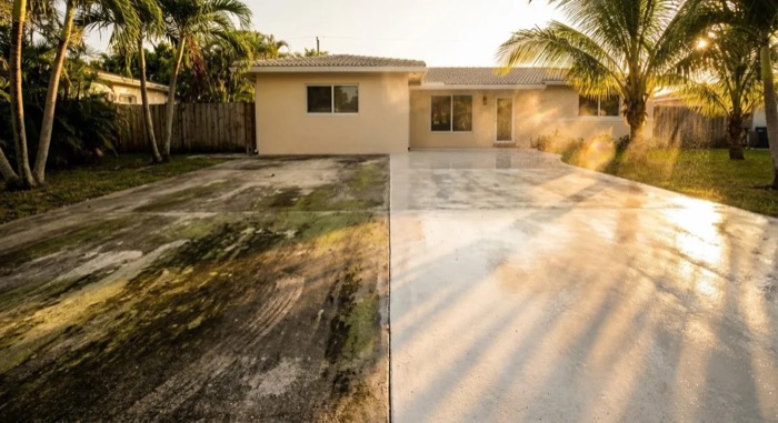 Driveway pressure washing that restores concrete and pavers